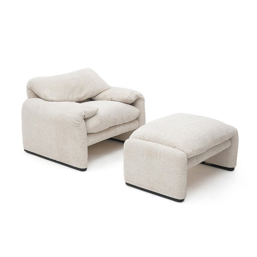 “Maralunga” armchair with pouf by Vico Magistretti for Cassina, 1970s