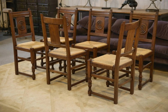 Set of 6 brutalist oak chairs from the 1950s. – Dining chairs (photo 11 of 15)