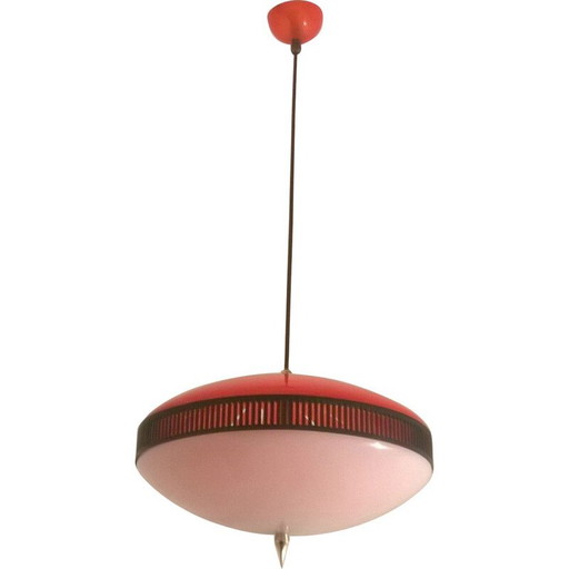 Hängelampe aus rotem Plexiglas, Italien 1950