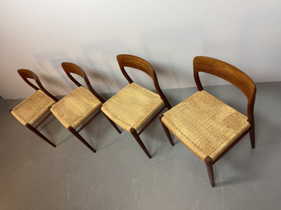 Image 1 of Set of 4 Niels Otto Moller High Quality Dining Chairs with Papercord Upholstery, Model 75. Denmark, 1960s.