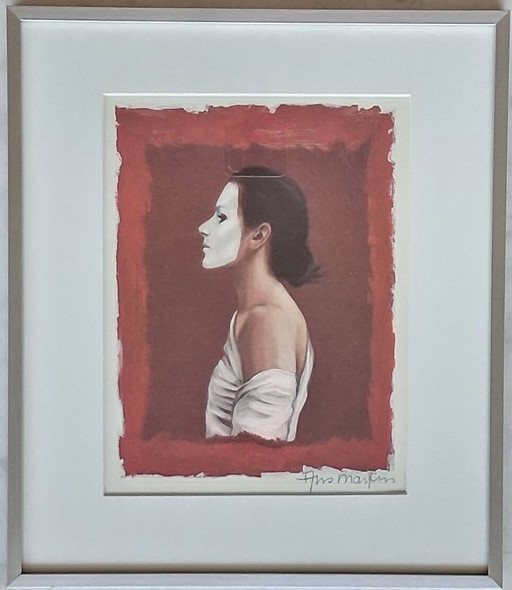 Ans Markus - Autorretrato con máscara blanca – lithos zeefdrukken, Paper
