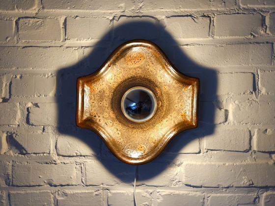 Image 1 of Keramieken aardewerken bruine vintage wandlamp, west germany fat lava stijl, keramische retro wandlamp, space age lamp
