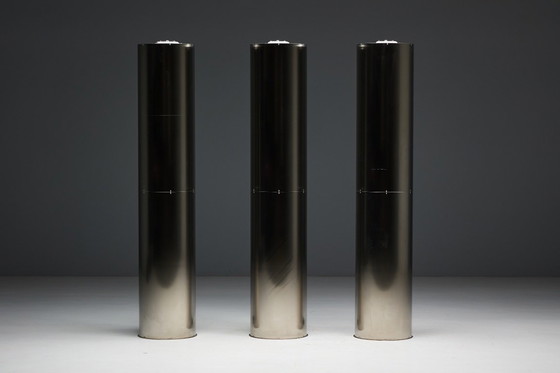 Image 1 of Monumental Stainless-Steel Uplighters by Targetti, Italy, 1970s