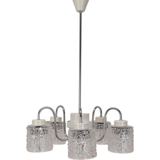 Vintage glass and metal chandelier by Lidokov, Czechoslovakia 1960