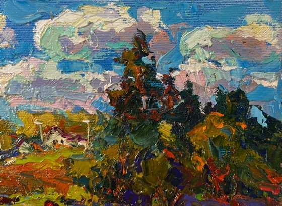 Image 1 of Original Oil Painting Rural Life Landscape A Warm Summer Day
