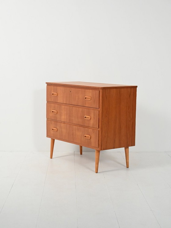 Image 1 of Scandinavian teak chest of drawers with oak details