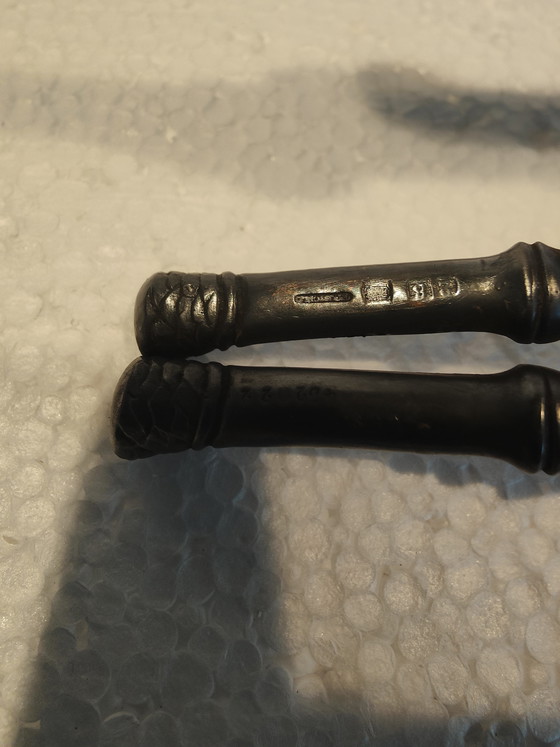 Image 1 of Jarrón Christofle de estilo japonés, monoflore de bambú en vidrio craquelado y "bambú" de bronce plateado.