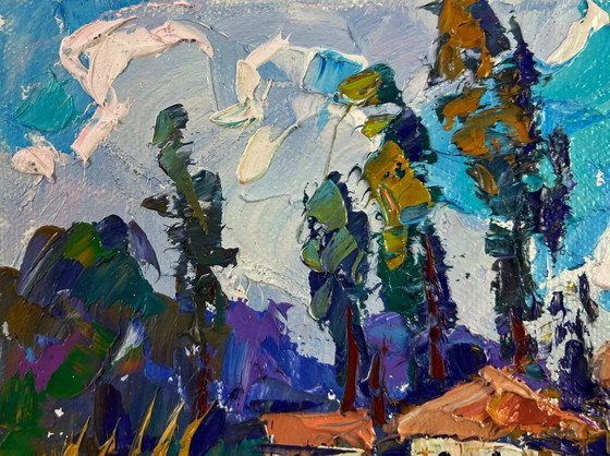Image 1 of Original Oil Painting Summer Village Landscape A ray of sunshine in smile of nature