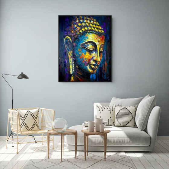 Image 1 of Unique hand-painted Buddha painting "Soul Echo" – Seksak Jaichumchen – 100 × 120 cm
