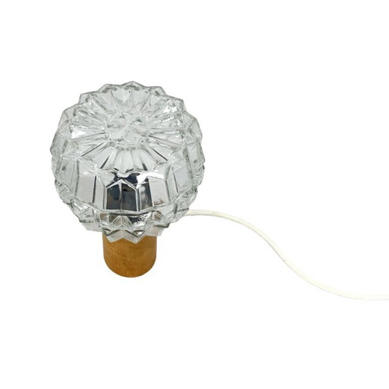 Image 1 of AKA Leuchten – vintage pressed glass and wood bedside lamp, Germany, 1970s.
