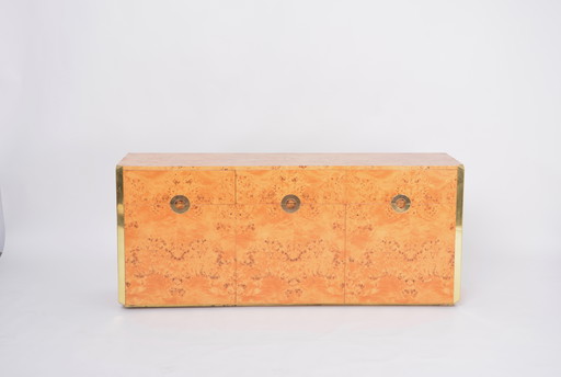 Elm Birch Wood and Brass Cabinet Model Alveo by Willy Rizzo