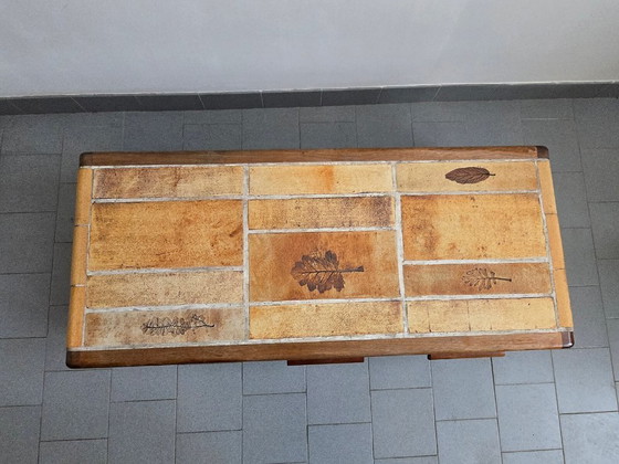Image 1 of Vintage 1970s Ceramic Coffee Table with Solid Oak Top and 3 Drawers, DLG Capron