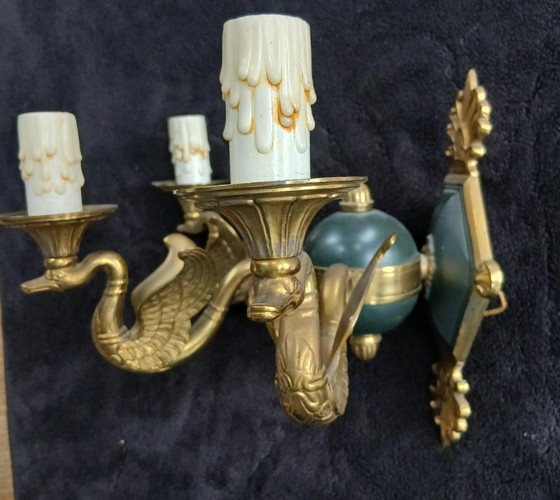 Image 1 of Seltene Wandleuchte im Empire-Stil aus Bronze in Schwanenform