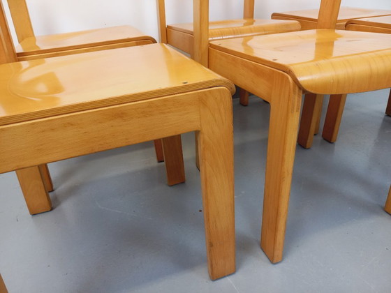Image 1 of Set of 6 minimalist vintage beechwood chairs from the 70s and 80s
