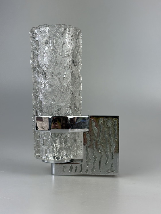 Image 1 of Applique des années 60 70 Applique en verre & chrome Brutalist Germany Design