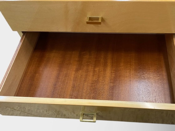 Image 1 of Mid Century Frisierkommode / Kommode – Ahorn Furnier – Messinggriffe – Glasplatte – 1950er/60er – Made in Germany