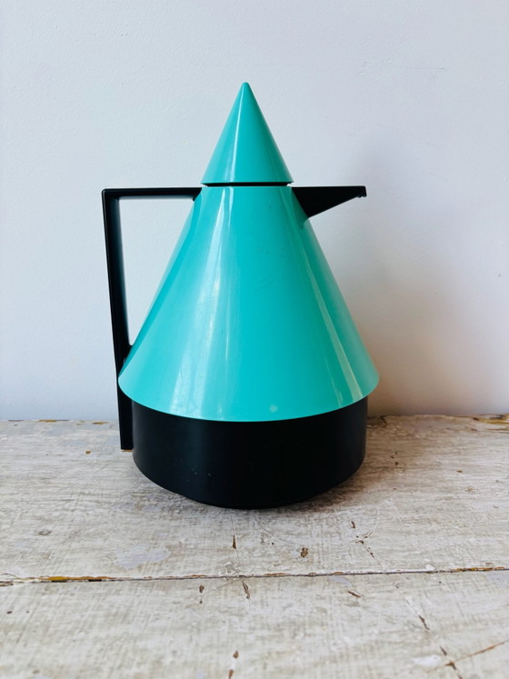 Thermos Emsa Rio degli anni '80 con caratteristico design conico 'Memphis' in turchese e nero (foto 10 di 10)