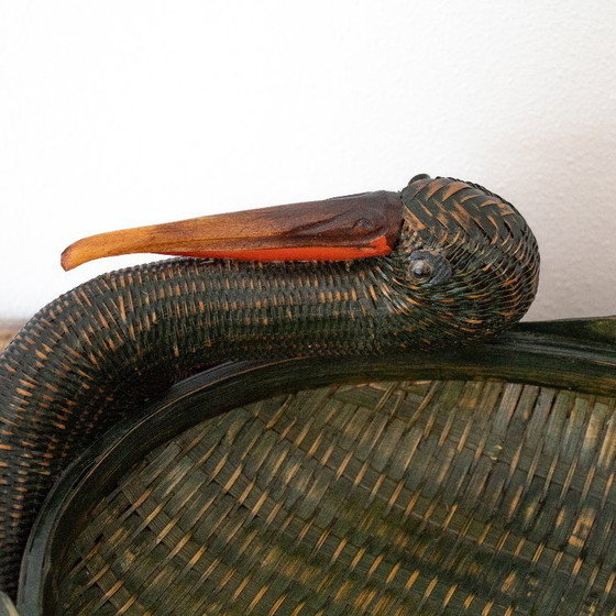 Vintage geweven mand in de vorm van een ooievaar of kraanvogel – Decoratieve objecten, Rattan (photo 7 of 12)