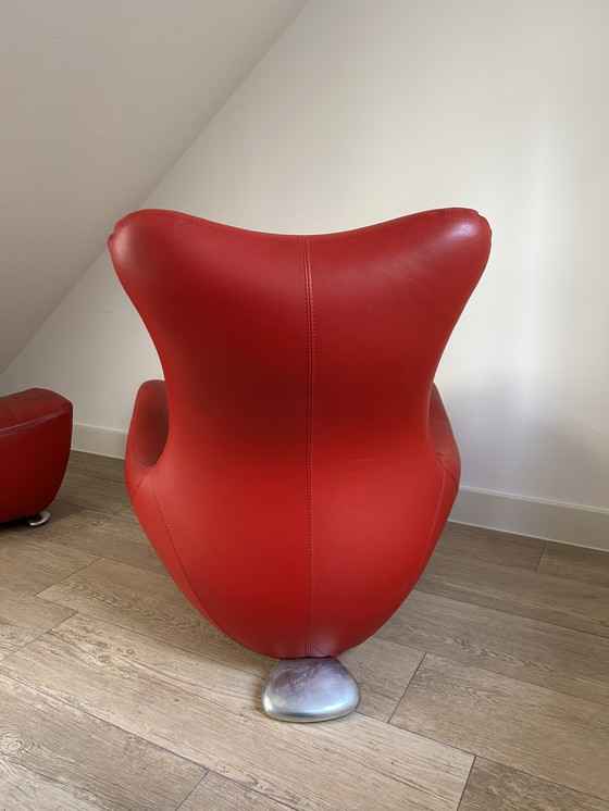 Image 1 of Leolux Balou Armchair Red Leather + Hocker