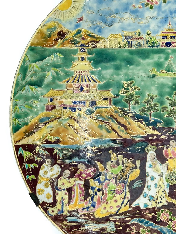 Japans handgeschilderd keramisch bord uit de jaren 60, Decoratieve objecten, Keramiek (foto 4 van 7)