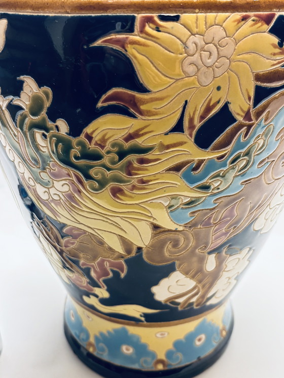 Image 1 of Grande vaso vintage in stile cloisonné - dipinto a mano - 50 cm - ottimo in