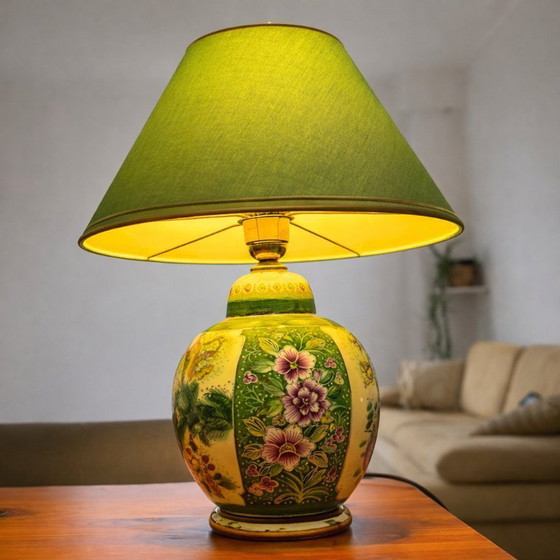 Image 1 of Juego de 2 lámparas de mesa decorativas de cerámica con pantallas turquesa y verde