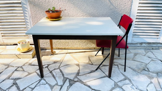 Image 1 of Vintage Oak Farmhouse Table with White Top
