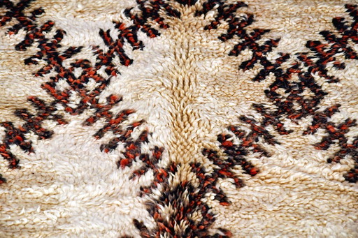 Tapis Marmoucha Marocain Vintage - Crème et Rouge - 405 x 185 cm