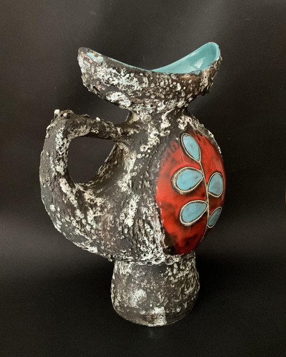 Image 1 of Large Signed Pugi Brutalist Ceramic Pitcher – Vallauris / Monaco – 1970s