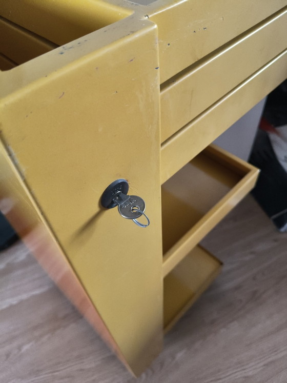 Image 1 of Rare Vintage Metal Bieffe Padova Architect's Trolley (1970s) – Bright Yellow with Key!