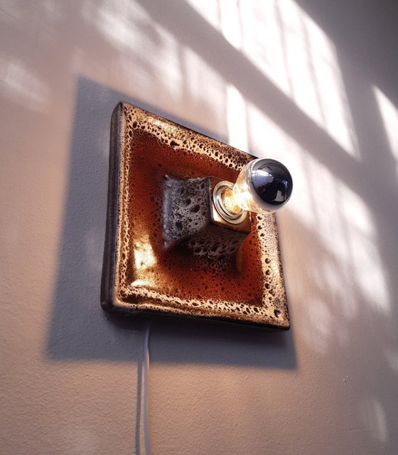 Image 1 of 1 of 5 Ceramic earthenware vintage wall lamps in brown tones, West Germany fat lava style, ceramic wall lamp, space age la