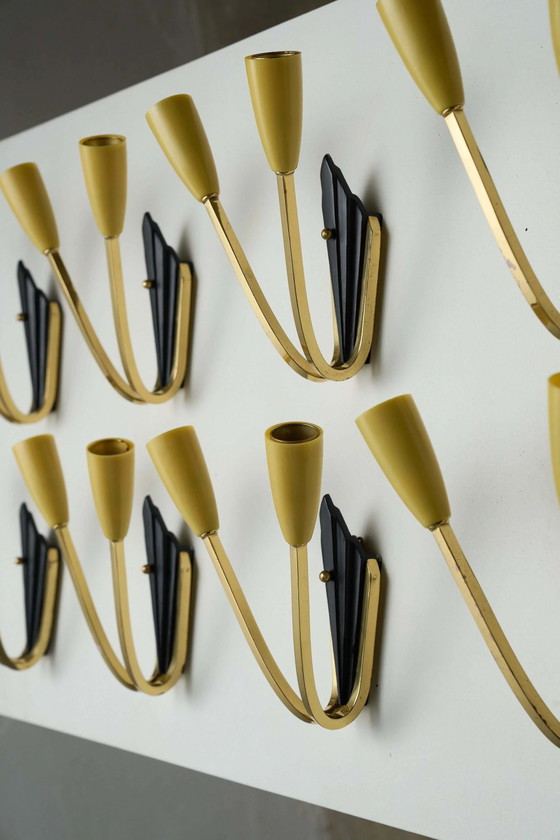 Geometric Brass and Black Wall Lamp, 1950s, Wall lights, Plastic, Mid Century Modern (photo 10 of 13)