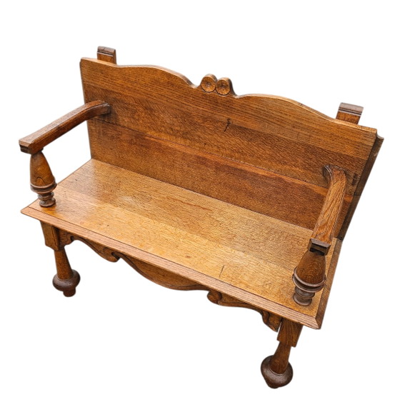 Banc de couloir ancien en chêne néerlandais / années 1920 (photo 3 of 12)