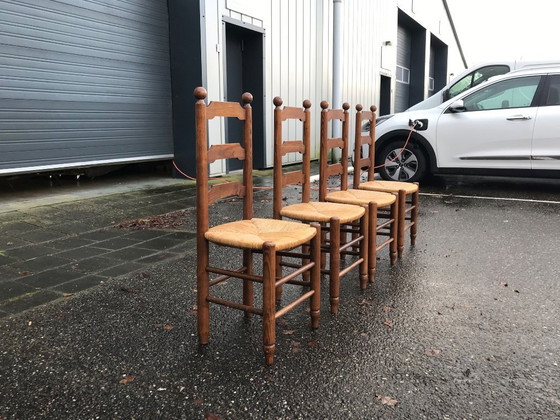 Image 1 of Esszimmerstühle aus Eiche und Geflecht Georges Robert France 1960s