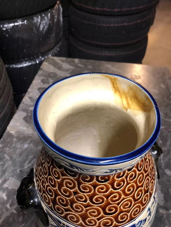 Image 1 of Polychrome ceramic vase in glazed stoneware