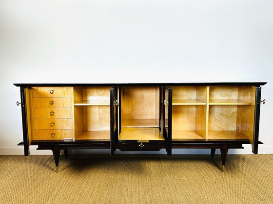 Image 1 of Lang Art Deco dressoir van Macassar ebbenhout, 1950