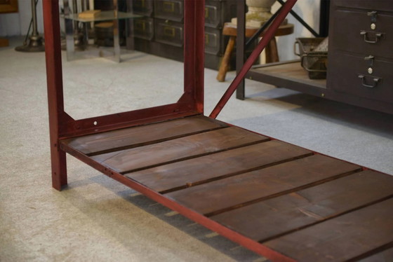 Industrielle Werkbank 1950er Jahre – Schreibtisch, Holz, Polierter Stahl, Industrieel (photo 4 of 15)