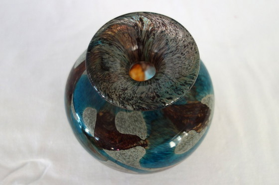 Image 1 of Runde Glasvase, signiert Mdina, Malta, 1970er Jahre