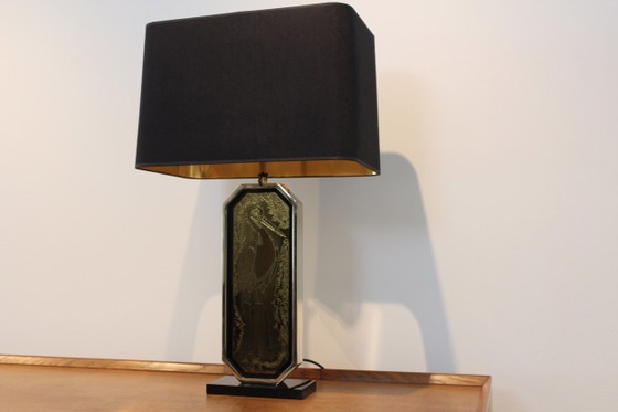 Georges Mathias Signierte Vergoldete Handgeätzte Tischlampe, Tischlampen, Messing (Foto 17 von 17)