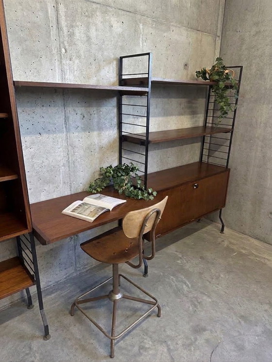 Sistema a parete vintage Combineurop 1960, Meurop, Armadi a muro, Metallo, Legno, Nero (foto 8 di 10)