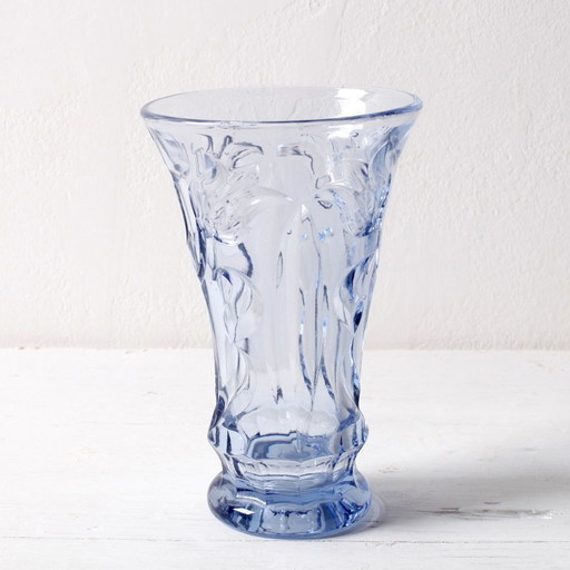 Rare Art Vintage Glass Blue Cut Glass Vase / Eda Glasbruk / Sweden / 1930s