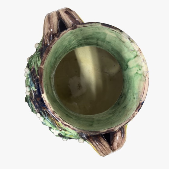 Image 1 of Grande vaso rinascimentale in maiolica francese del XIX secolo con vischio, 1880