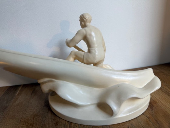 Jihokera Bechyne Sculpture Céramique Canoéiste Tchécoslovaquie 50 cm – Ceramic (photo 7 of 10)