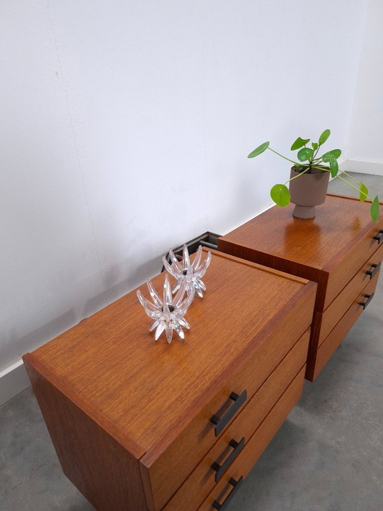 Image 1 of Set teak zwevende nachtkastjes met lades Denemarken