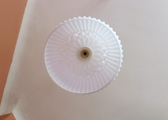 Image 1 of 2x vintage white glass pendant lights