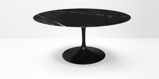 Originele ronde Knoll Tulip eettafel (152cm) in Nero Marquina glanzend in NIEUWSTAAT!! Eero Saarinen – Marble, Metal