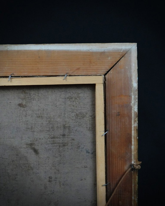 Image 1 of San Giuseppe con in mano un giglio, olio su tela scuola francese del XVIII secolo 51x48 cornice in legno dorato