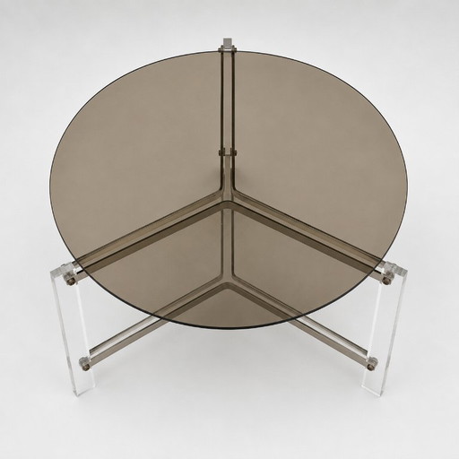 Runder Vintage-Couchtisch aus Rauchglas und Plexiglas – 1970er Jahre