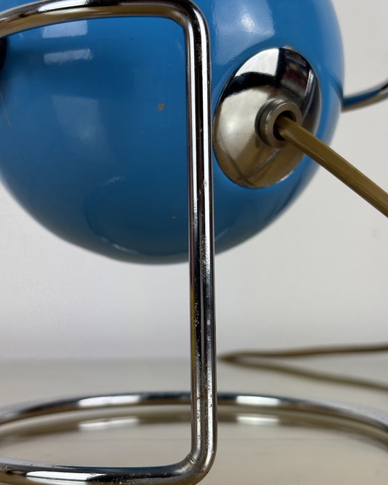 Image 1 of Table Lamp, Targetti Sankey Metal, Eyeball, 70s, Italy, Space Age, Sputnik design, 1970s, Blue Vintage Lamp with Chrome Stand