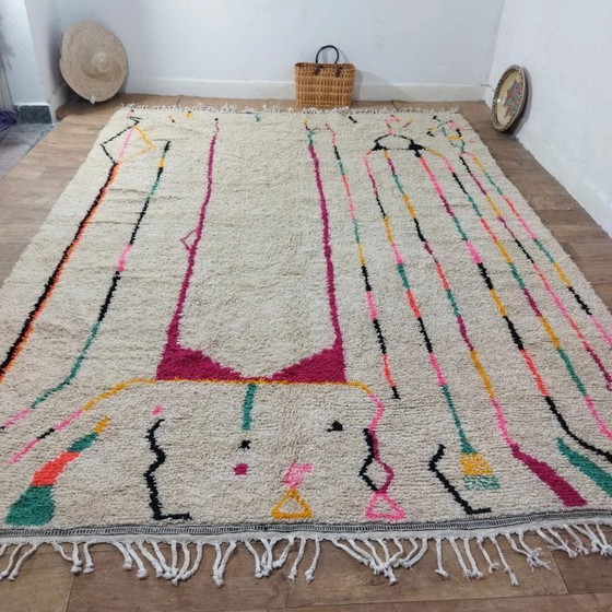 Image 1 of Azilal Teppich XXL Naturwolle – Bunte Linien Handgefertigt (330×240 cm)